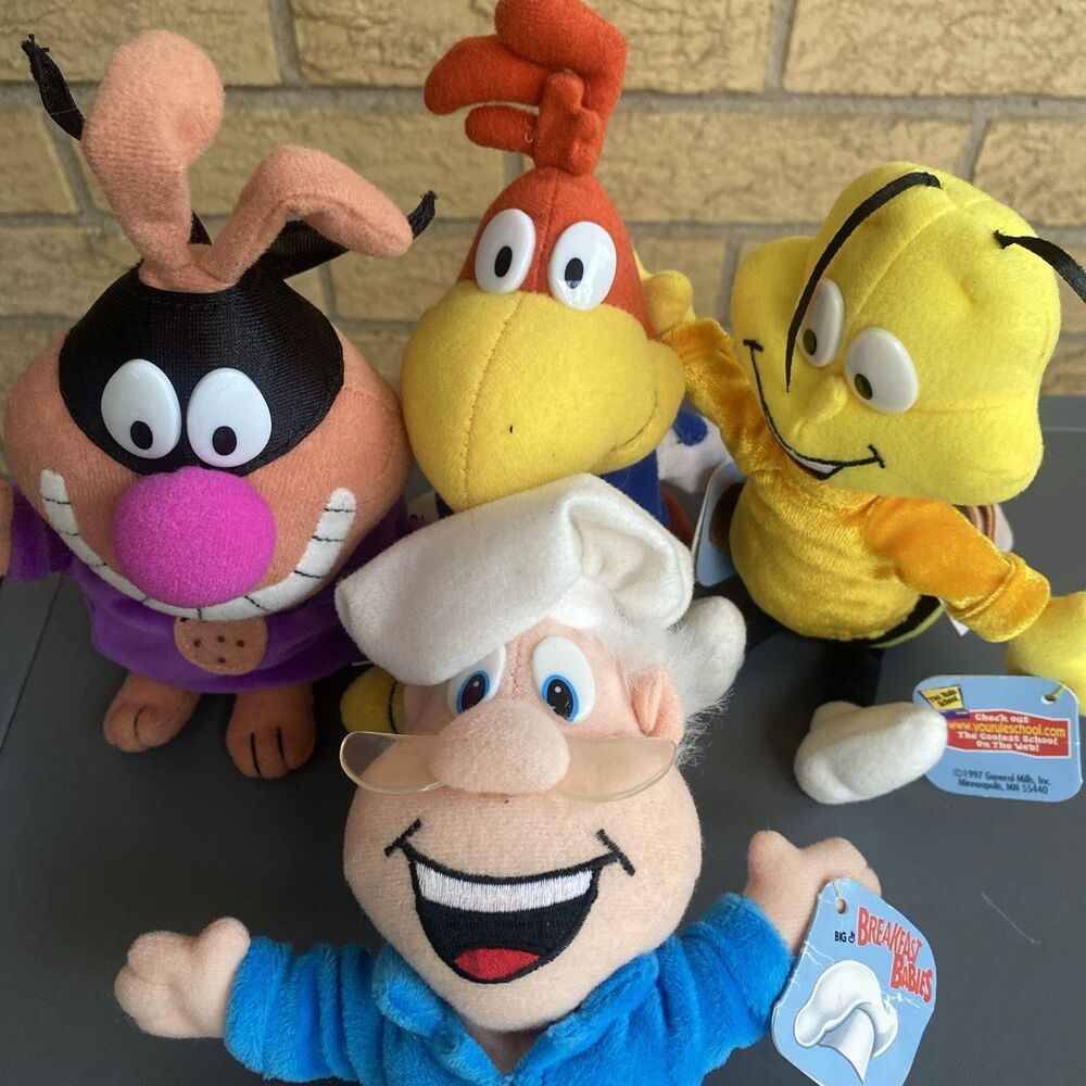 Lot 4 General Mills Big G Breakfast Babies Plush 1997 Trix Buzz NWT Vintage - Picture 2 of 4